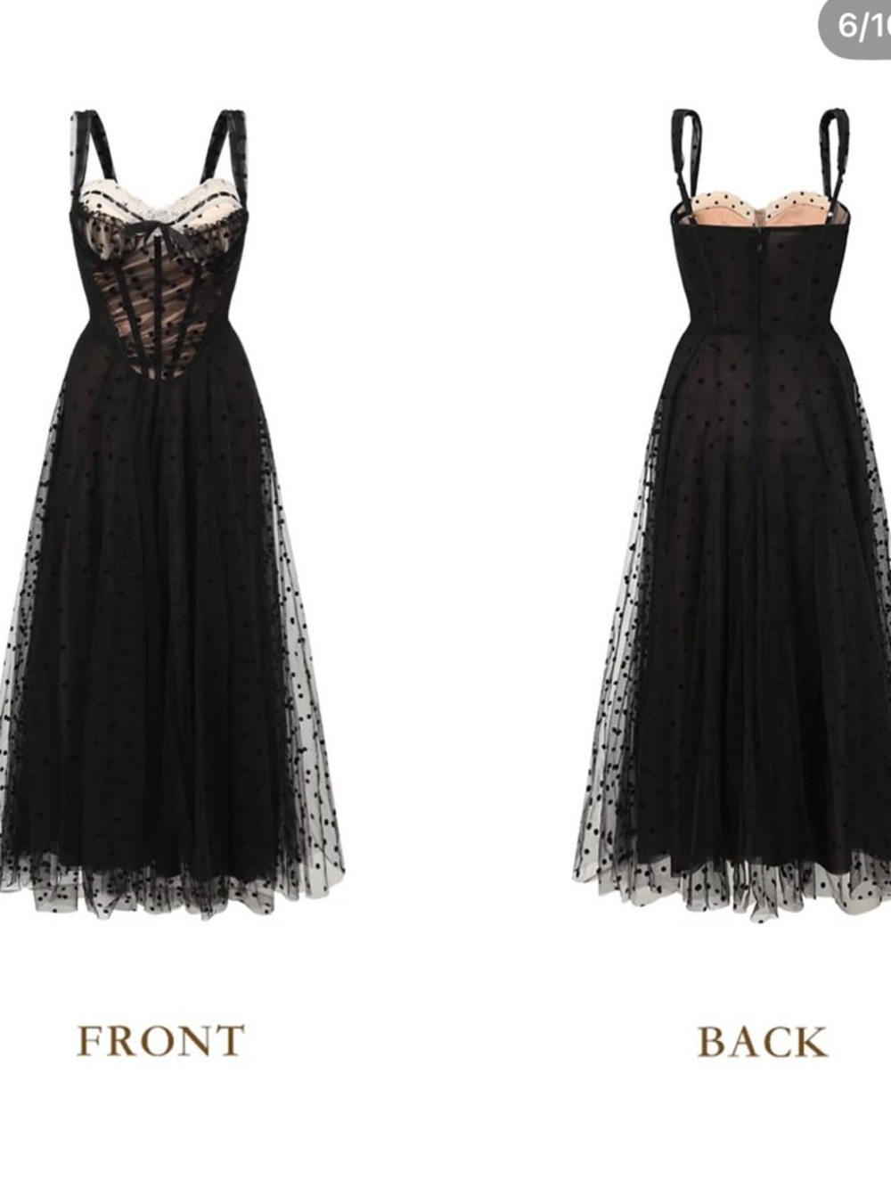 ✨NWT✨LACEMADE Dream Harbor Midnight 🖤Black Corset Sheer Polka Dot Midi Dress - Picture 13 of 16